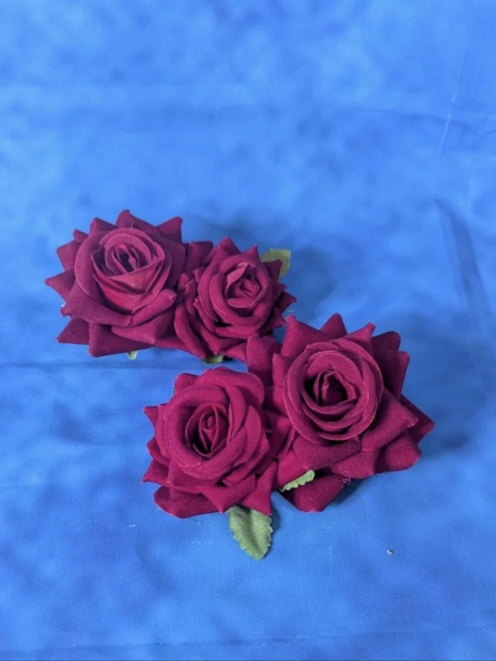 Rose Hair Clips Set Of Two Red With Greenery Double Floral Alligator Clips